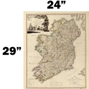 Ireland Antique Map Wall Art 24 x 29. Great Irish Gift For Any Lover of Gaelic Culture & History. Classic, Incredibly Detailed Poster is Beautifully Printed on Premium Paper With UV Resistant Ink