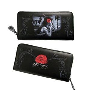 DGA Rockabilly Day of the Dead My Style Red Rose Womens Clutch Zippered Wallet