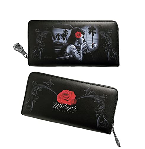 DGA Rockabilly Day of the Dead My Style Red Rose Womens Clutch Zippered Wallet