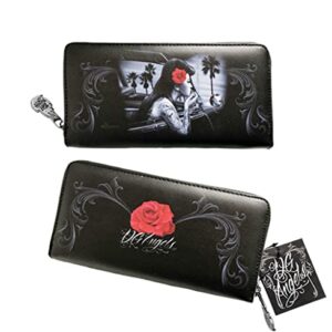 DGA Rockabilly Day of the Dead My Style Red Rose Womens Clutch Zippered Wallet