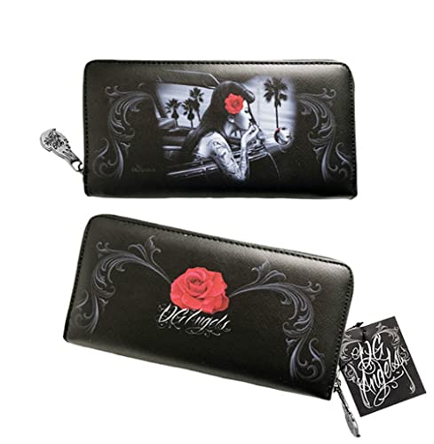 DGA Rockabilly Day of the Dead My Style Red Rose Womens Clutch Zippered Wallet