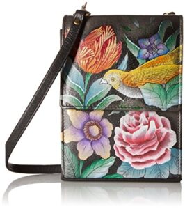 anuschka womens anuschka hand painted women’s genuine leather organizer – vintage bouqu triple compartment accordion style sling crossbody, vintage bouquet, one size us