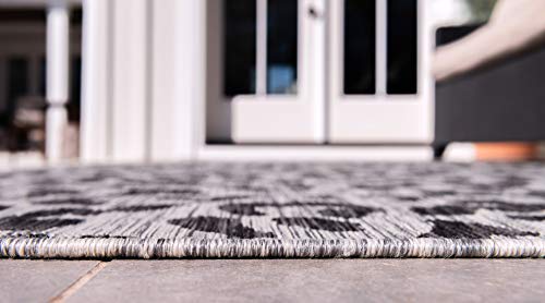 Unique Loom Outdoor Safari Collection Transitional Indoor & Outdoor Wildlife Inspired Animal Print with Leopard Design Area Rug, 4 x 6 ft, Black/Light Gray