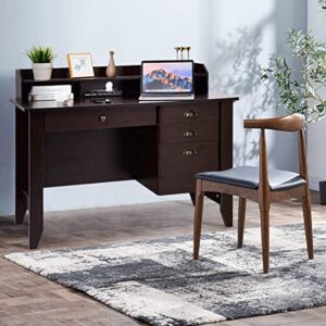 Tangkula Computer Desk with 4 Storage Drawers & Hutch, Home Office Desk Vintage Desk with Storage Shelves, Wooden Executive Desk Writing Study Desk (Brown)