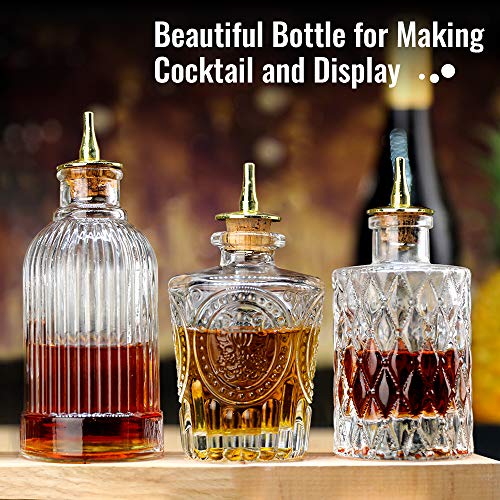 LINALL Bitters Bottle Set - Glass Vintage Bottle, Decorative Bottles with Dash Top, Dasher Bottles for Making Cocktail Great For Bartender Home Bar (3 pack)