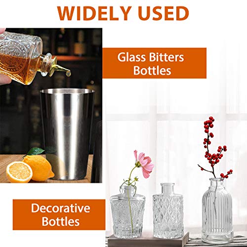 LINALL Bitters Bottle Set - Glass Vintage Bottle, Decorative Bottles with Dash Top, Dasher Bottles for Making Cocktail Great For Bartender Home Bar (3 pack)