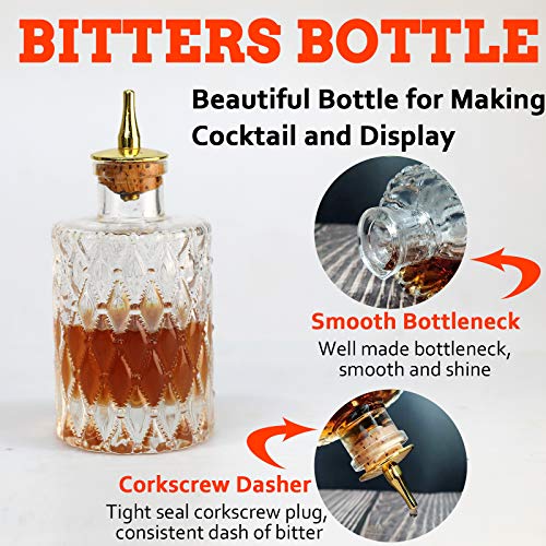 LINALL Bitters Bottle Set - Glass Vintage Bottle, Decorative Bottles with Dash Top, Dasher Bottles for Making Cocktail Great For Bartender Home Bar (3 pack)