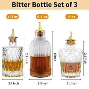 LINALL Bitters Bottle Set - Glass Vintage Bottle, Decorative Bottles with Dash Top, Dasher Bottles for Making Cocktail Great For Bartender Home Bar (3 pack)