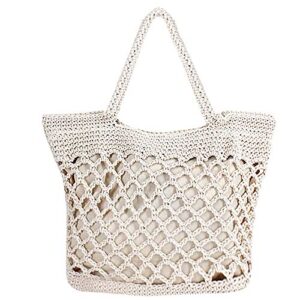 adela women girl straw woven handbag beach crochet bag travel large capacity tote (off-white)