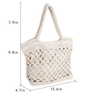 Adela Women Girl Straw Woven Handbag Beach Crochet Bag Travel Large Capacity Tote (Off-white)