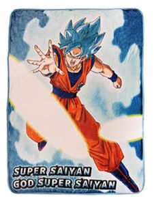 just funky dragon ball super goku super saiyan blue fleece throw blanket | features goku’s super saiyan god super saiyan form | 60 x 45 inches