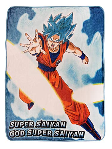 JUST FUNKY Dragon Ball Super Goku Super Saiyan Blue Fleece Throw Blanket | Features Goku's Super Saiyan God Super Saiyan Form | 60 x 45 Inches