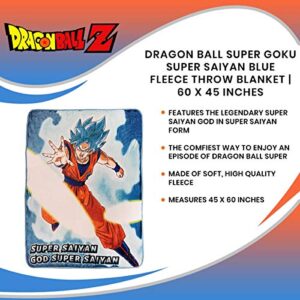 JUST FUNKY Dragon Ball Super Goku Super Saiyan Blue Fleece Throw Blanket | Features Goku's Super Saiyan God Super Saiyan Form | 60 x 45 Inches