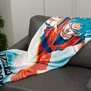 JUST FUNKY Dragon Ball Super Goku Super Saiyan Blue Fleece Throw Blanket | Features Goku's Super Saiyan God Super Saiyan Form | 60 x 45 Inches