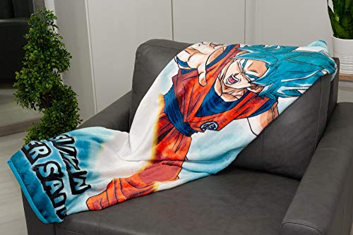 JUST FUNKY Dragon Ball Super Goku Super Saiyan Blue Fleece Throw Blanket | Features Goku's Super Saiyan God Super Saiyan Form | 60 x 45 Inches