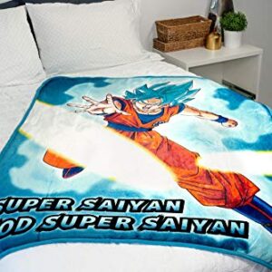 JUST FUNKY Dragon Ball Super Goku Super Saiyan Blue Fleece Throw Blanket | Features Goku's Super Saiyan God Super Saiyan Form | 60 x 45 Inches