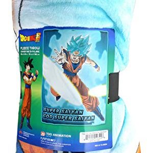 JUST FUNKY Dragon Ball Super Goku Super Saiyan Blue Fleece Throw Blanket | Features Goku's Super Saiyan God Super Saiyan Form | 60 x 45 Inches