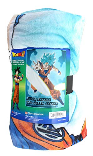 JUST FUNKY Dragon Ball Super Goku Super Saiyan Blue Fleece Throw Blanket | Features Goku's Super Saiyan God Super Saiyan Form | 60 x 45 Inches