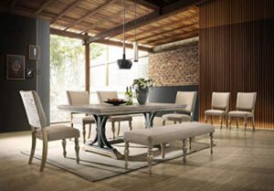 roundhill furniture birmingham 8-piece extendable table with nailhead bench dining set, driftwood