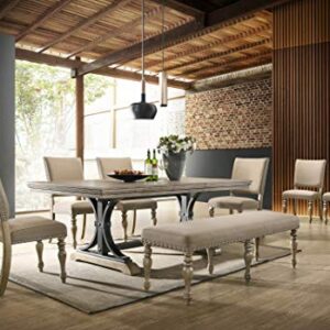 Roundhill Furniture Birmingham 8-Piece Extendable Table with Nailhead Bench Dining Set, Driftwood