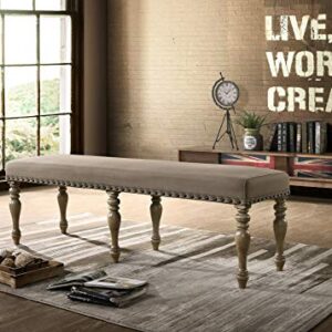 Roundhill Furniture Birmingham 8-Piece Extendable Table with Nailhead Bench Dining Set, Driftwood