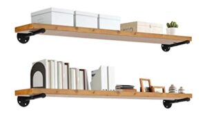 industrial pipe wood wall shelf – 48″ real wooden shelving w/ special walnut color – modern interior decor floating shelves w/ iron pipe brackets – rustic farmhouse style bookshelf by ten49 – set of 2