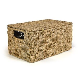 the lucky clover trading co classic braided seagrass lid basket, natural