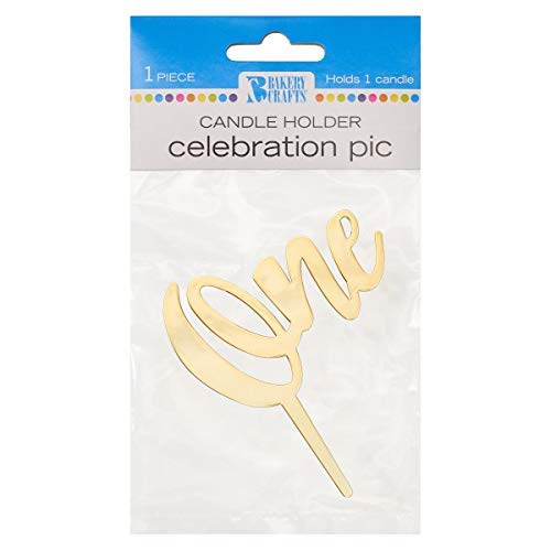 DecoPac Numeral One Candle Holder Cake Pick, Gold