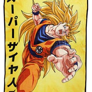 Dragon Ball Z Goku Super Saiyan 3 Japanese Fleece Throw Blanket | Features Goku's Super Saiyan 3 Form | 60 x 45 Inches