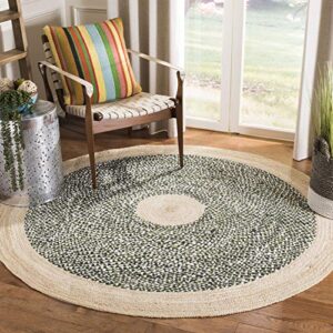 safavieh cape cod collection 5′ round green / natural cap210y handmade braided jute & cotton area rug
