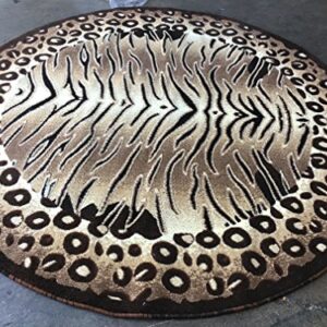 Americana Tiger & Leopard Zebra Animal Skin Round Area Rug Print Design 130 (4 feet X 4 feet Round)