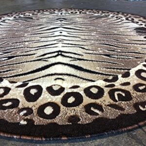 Americana Tiger & Leopard Zebra Animal Skin Round Area Rug Print Design 130 (4 feet X 4 feet Round)