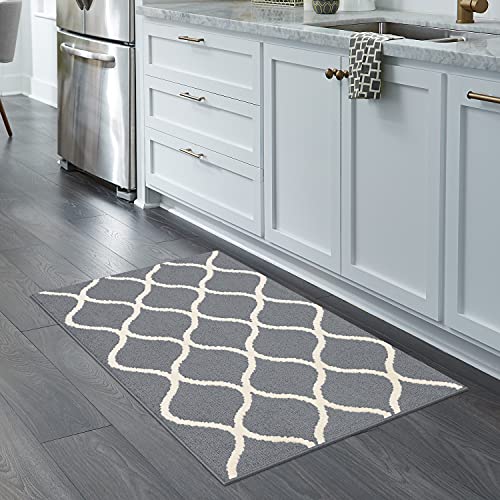 Maples Rugs Rebecca Contemporary Kitchen Rugs Non Skid Accent Area Carpet [Made in USA], 2'6 x 3'10, Grey/White