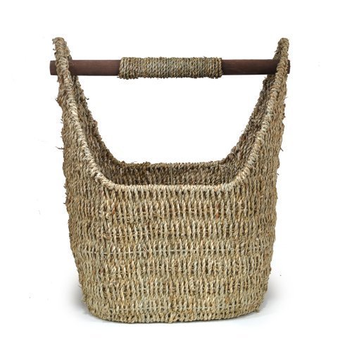 The Lucky Clover Trading Seagrass Decorative Wood Handle Basket, Natural