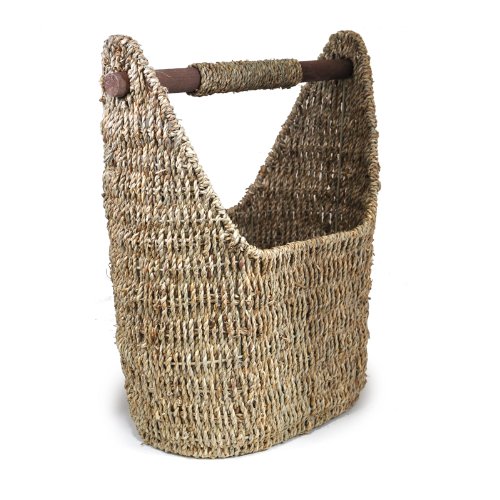 The Lucky Clover Trading Seagrass Decorative Wood Handle Basket, Natural