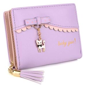 uto wallet for girls pu leather card holder organizer women small cute coin purse light purple