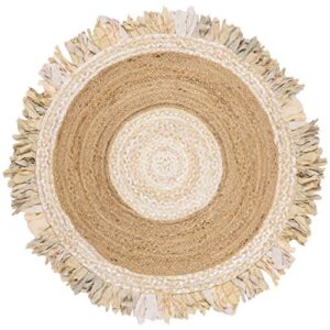 SAFAVIEH Cape Cod Collection 6' Round Beige / Natural CAP701B Handmade Boho Fringe Jute & Cotton Area Rug