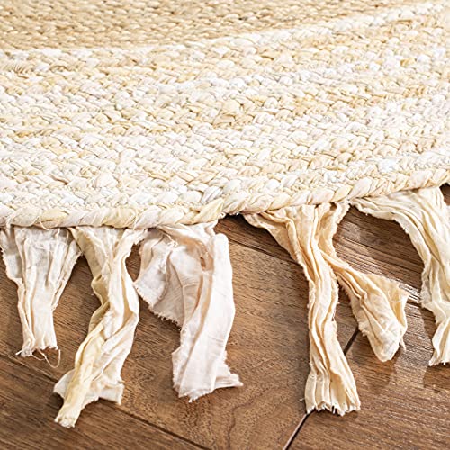 SAFAVIEH Cape Cod Collection 6' Round Beige / Natural CAP701B Handmade Boho Fringe Jute & Cotton Area Rug