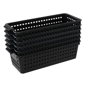 vababa plastic desk organizer basket, slim storage basket, pack of 6, black