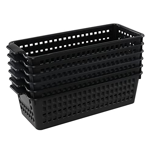 Vababa Plastic Desk Organizer Basket, Slim Storage Basket, Pack of 6, black