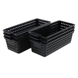 Vababa Plastic Desk Organizer Basket, Slim Storage Basket, Pack of 6, black