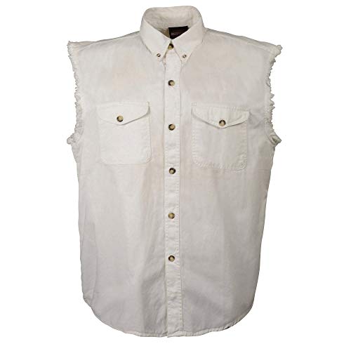 Milwaukee Leather DM4006 Men's White Lightweight Sleeveless Denim Shirt - Large