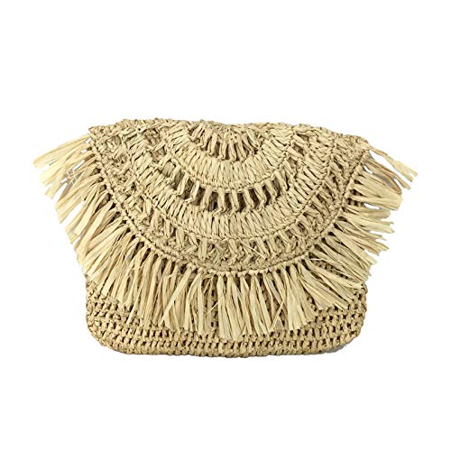 Mar Y Sol Mia Crochet Raffia Fringe Clutch, Natural