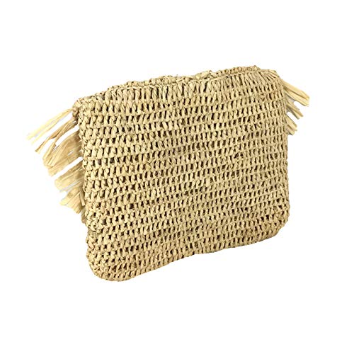 Mar Y Sol Mia Crochet Raffia Fringe Clutch, Natural