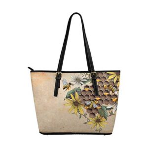 interestprint women totes top handle handbags pu leather purse honey bee and apiary