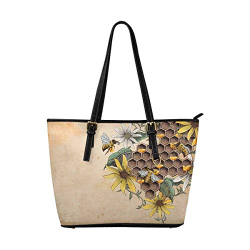 InterestPrint Women Totes Top Handle HandBags PU Leather Purse Honey Bee and Apiary