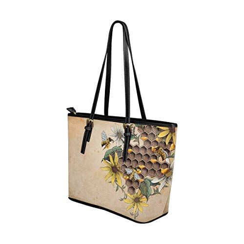 InterestPrint Women Totes Top Handle HandBags PU Leather Purse Honey Bee and Apiary