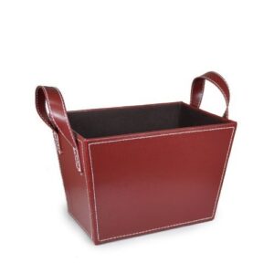 the lucky clover trading roosevelt faux leather bin with handles basket, burgundy