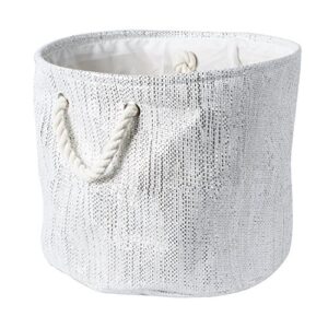 DII Woven Paper Storage Bin, Metallic Lurex, White, Medium Round