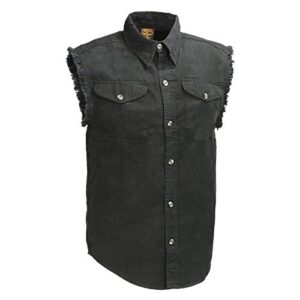 milwaukee leather dm1002 men’s black lightweight sleeveless denim shirt – large